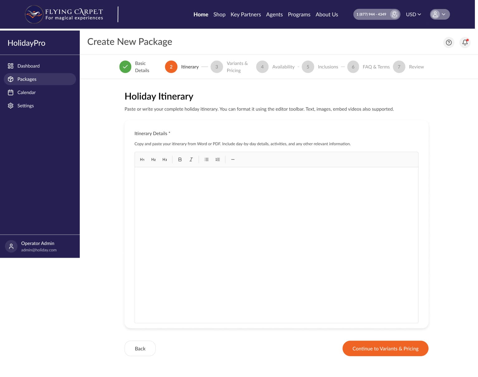 Itinerary editor